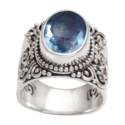 Blue topaz single stone ring, 'Glorious Vines' - Blue Topaz and Sterling Silver Single Stone Ring from Bali