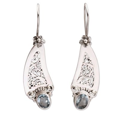 Blue topaz dangle earrings, 'Beautiful Vines' - Blue Topaz Vine Motif Dangle Earrings from Bali