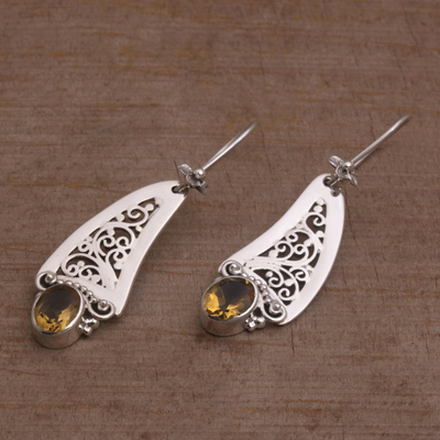 Ohrhänger mit Citrin - Ohrhänger mit Citrin und 925er Silber mit Rankenmotiv aus Bali