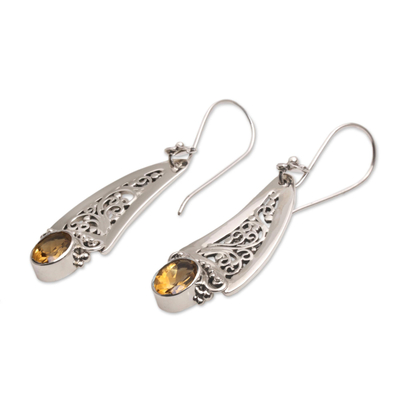Citrine dangle earrings, 'Beautiful Vines' - Citrine and 925 Silver Vine Motif Dangle Earrings from Bali