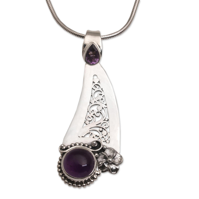 Amethyst pendant necklace, 'Beautiful Vines' - Amethyst Vine Motif Pendant Necklace from Bali