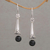 Onyx dangle earrings, 'Floral Cones' - Onyx and Sterling Silver Floral Dangle Earrings from Bali (image 2) thumbail