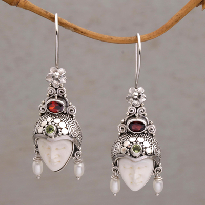 Multi-gemstone dangle earrings, Jepun Prince