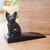Wood doorstop, 'Helpful Kitten in Black' - Handcrafted Suar Wood Cat Doorstop in Black from Bali thumbail