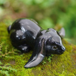 Wood sculpture, 'Begging Rabbit in Black' - Handcrafted Suar Wood Rabbit Sculpture in Black from Bali