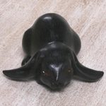 Wood sculpture, 'Begging Rabbit in Black' - Handcrafted Suar Wood Rabbit Sculpture in Black from Bali