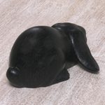 Wood sculpture, 'Begging Rabbit in Black' - Handcrafted Suar Wood Rabbit Sculpture in Black from Bali