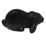 Wood sculpture, 'Begging Rabbit in Black' - Handcrafted Suar Wood Rabbit Sculpture in Black from Bali