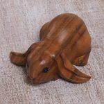 Wood sculpture, 'Begging Rabbit in Brown' - Handcrafted Suar Wood Rabbit Sculpture in Brown from Bali