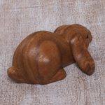 Wood sculpture, 'Begging Rabbit in Brown' - Handcrafted Suar Wood Rabbit Sculpture in Brown from Bali