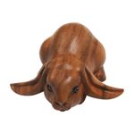 Wood sculpture, 'Begging Rabbit in Brown' - Handcrafted Suar Wood Rabbit Sculpture in Brown from Bali