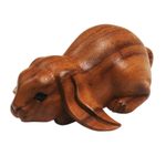 Wood sculpture, 'Begging Rabbit in Brown' - Handcrafted Suar Wood Rabbit Sculpture in Brown from Bali