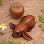 Wood sculpture, 'Begging Rabbit in Brown' - Handcrafted Suar Wood Rabbit Sculpture in Brown from Bali