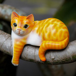 Wood sculpture, 'Watchful Orange Cat' - Painted Suar Wood Sculpture of an Orange Cat from Bali
