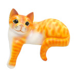 Wood sculpture, 'Watchful Orange Cat' - Painted Suar Wood Sculpture of an Orange Cat from Bali