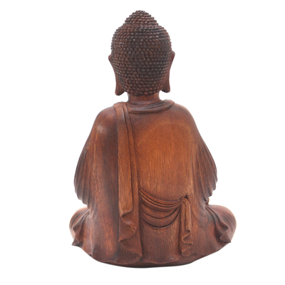 Handcrafted Suar Wood Buddha Sculpture from Bali - Buddha with Vitarka ...
