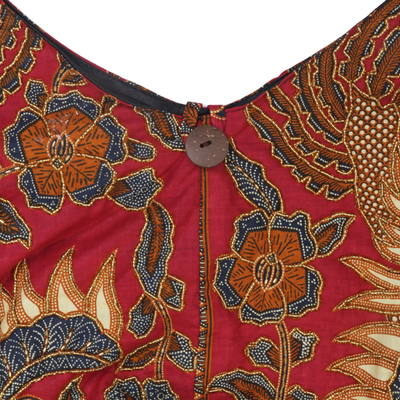 Bolso de hombro de algodón batik - Bolso de hombro de algodón batik con motivo de pájaro en color burdeos de Bali