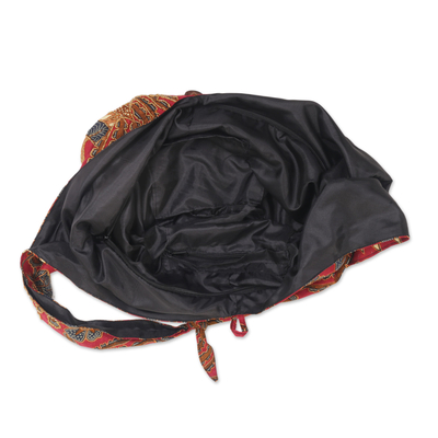 Batik cotton shoulder bag, 'Lokchan Legacy' - Bird-Motif Batik Cotton Shoulder Bag in Claret from Bali