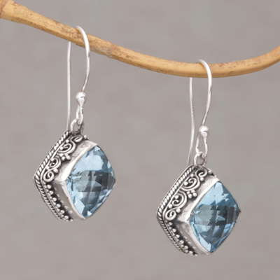 Blue topaz dangle earrings, 'Eyes of Pura' - Blue Topaz and Silver Bubble Motif Dangle Earrings from Bali