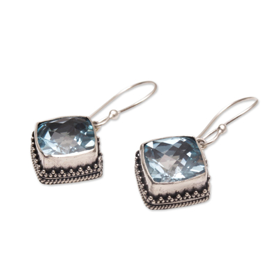 Blue topaz dangle earrings, 'Eyes of Pura' - Blue Topaz and Silver Bubble Motif Dangle Earrings from Bali