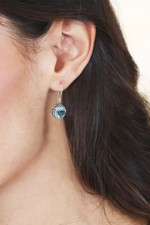 Blue topaz dangle earrings, 'Iridescent Circles' - Round Blue Topaz and Silver Dangle Earrings from Bali