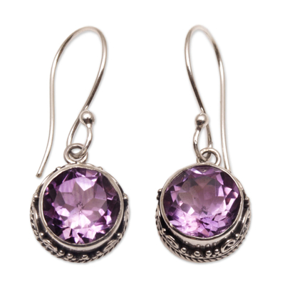 Circular Amethyst and Silver Dangle Earrings from Bali - Iridescent ...