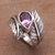 Amethyst cocktail ring, 'Leafy Caress' - Amethyst and Silver Leaf Design Cocktail Ring from Bali (image 2) thumbail
