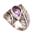 Amethyst cocktail ring, 'Leafy Caress' - Amethyst and Silver Leaf Design Cocktail Ring from Bali thumbail