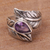 Amethyst cocktail ring, 'Leafy Caress' - Amethyst and Silver Leaf Design Cocktail Ring from Bali (image 2b) thumbail