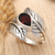 Garnet cocktail ring, 'Leafy Caress' - Garnet and Silver Leaf Design Cocktail Ring from Bali (image 2b) thumbail
