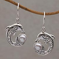 Cultured pearl dangle earrings, Dolphin Gift