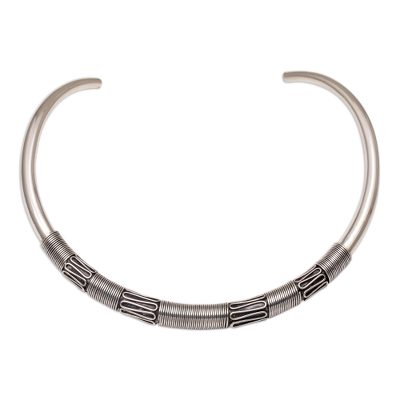 Sterling silver collar necklace, 'Spiral Princess' - Sterling Silver Bun Wire Spiral Collar Necklace from Bali