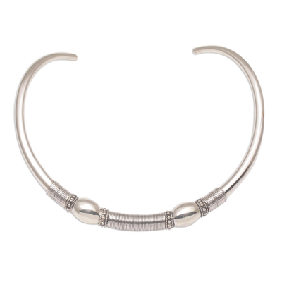 Sterling silver collar necklace, 'Bubble Queen' - Sterling Silver Bubble and Dot Motif Collar Necklace