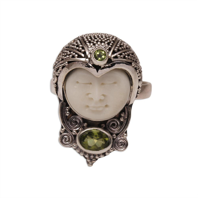 Peridot and Carved Bone Sterling Silver Celuk Cocktail Ring