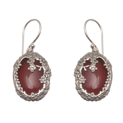 Carnelian dangle earrings, 'Dreamy Forest' - Carnelian and Sterling Silver Floral Dangle Earrings