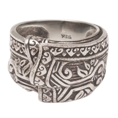 Sterling silver cocktail ring, 'Songket Knot' - Sterling Silver Cultural Cloth Cocktail Ring from Bali