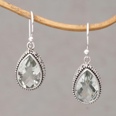 Prasiolite dangle earrings, 'Sparkling Spring' - Prasiolite and Silver Teardrop Dangle Earrings from Bali