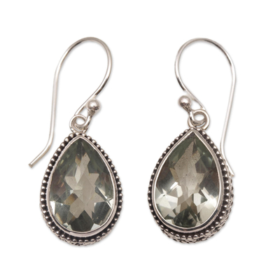 Prasiolite and Silver Teardrop Dangle Earrings from Bali
