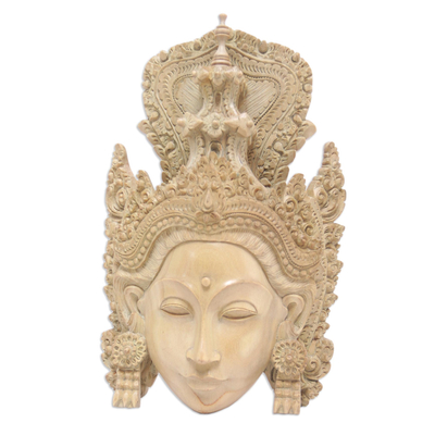 Artisan Crafted Natural Wood Balinese Mask from Novica