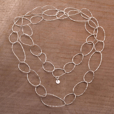 Sterling silver link necklace, 'Twisting Links' - Sterling Silver Chain Link Necklace from Bali