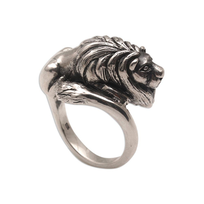 Sterling Silver Lion-Shaped Cocktail Ring from Bali
