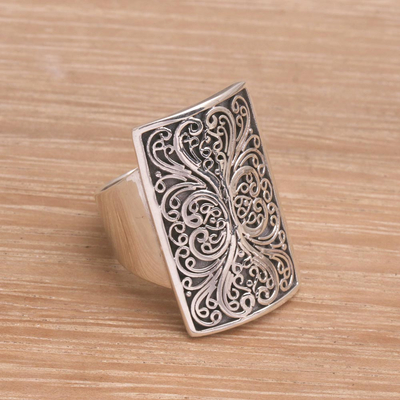 Sterling silver cocktail ring, 'Swirling Shield' - Sterling Silver Swirl Motif Cocktail Ring from Bali