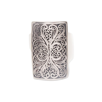 Sterling silver cocktail ring, 'Swirling Shield' - Sterling Silver Swirl Motif Cocktail Ring from Bali