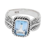 Blue topaz single stone ring, 'Razorleaf' - Blue Topaz Leaf-Themed Single Stone Ring from Bali