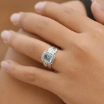 Blue topaz single stone ring, 'Razorleaf' - Blue Topaz Leaf-Themed Single Stone Ring from Bali