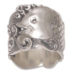 Sterling silver band ring, 'Guardian Koi' - Sterling Silver Fish-Themed Band Ring from Bali