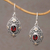 Gold accent garnet dangle earrings, 'Floral Dew' - Gold Accent Garnet Floral Dangle Earrings from Bali (image 2) thumbail