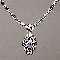 Gold accented amethyst pendant necklace, 'Floral Dew'