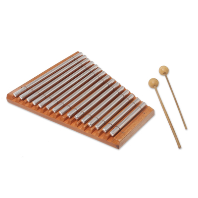 Teak wood and stainless steel xylophone, 'Chiming Joy' - Balinese Handmade Teak Wood and Stainless Steel Xylophone