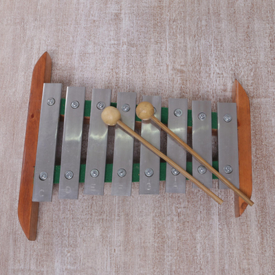 Teak wood and stainless steel xylophone, 'Balinese Tune' - Handmade Teak Wood and Stainless Steel Xylophone from Bali